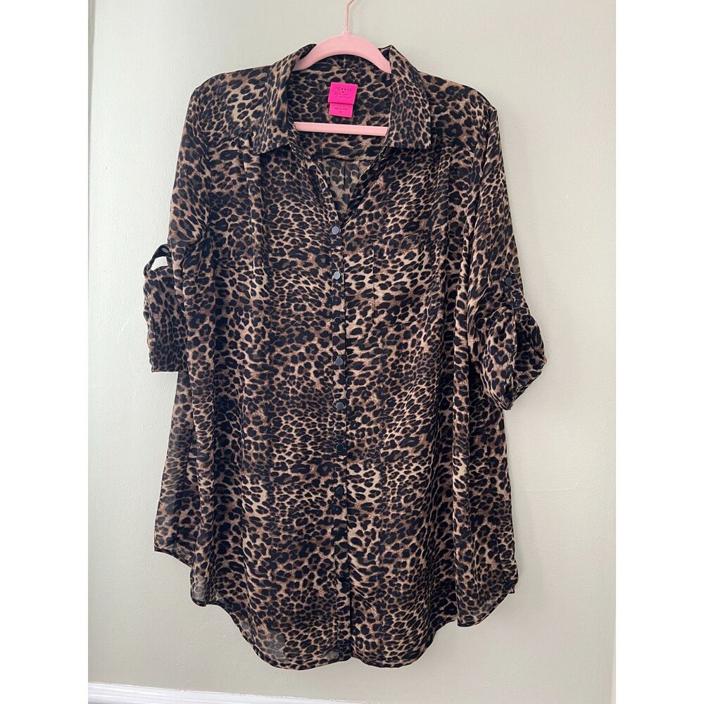 Torrid Betsey Johnson collab Leopard Print short sleeve button down shirt size 0